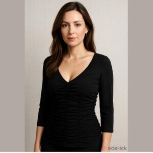Elegant Last Tango Elegant Black Fitted Ruched Women's 3/4 Sleeve Top